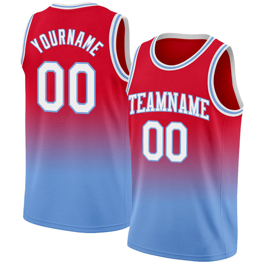 Custom Red White-Light Blue Authentic Fade Fashion Basketball Jersey - Sky-Custom