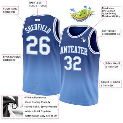 Custom Royal White-Light Blue Authentic Fade Fashion Basketball Jersey - Sky-Custom