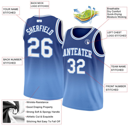 Custom Royal White-Light Blue Authentic Fade Fashion Basketball Jersey - Sky-Custom