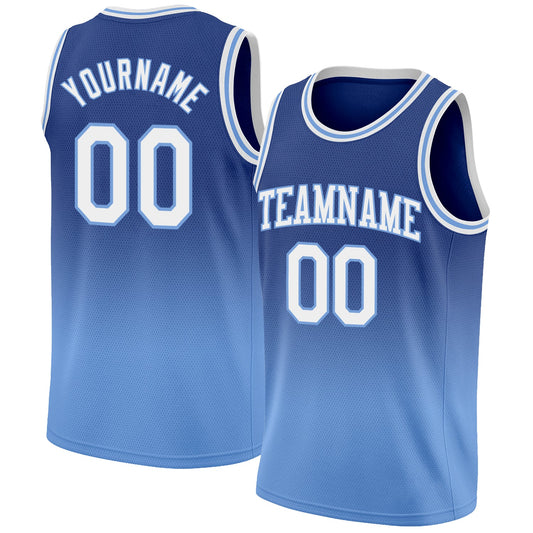 Custom Royal White-Light Blue Authentic Fade Fashion Basketball Jersey - Sky-Custom