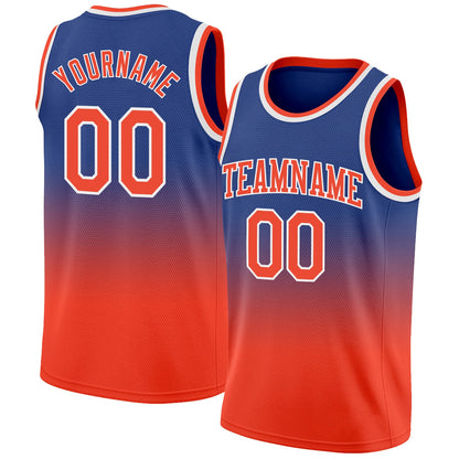 Custom Royal Orange-White Authentic Fade Fashion Basketball Jersey - Sky-Custom