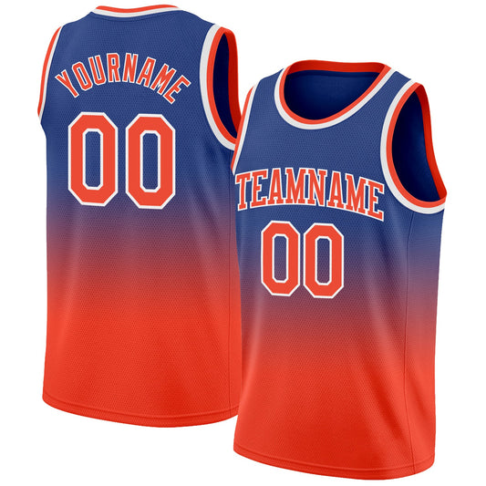 Custom Royal Orange-White Authentic Fade Fashion Basketball Jersey - Sky-Custom