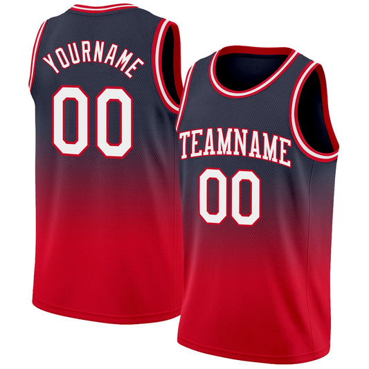 Custom Navy White-Red Authentic Fade Fashion Basketball Jersey - Sky-Custom