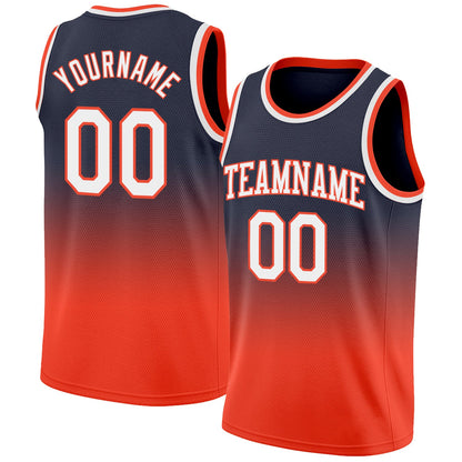 Custom Navy White-Orange Authentic Fade Fashion Basketball Jersey - Sky-Custom