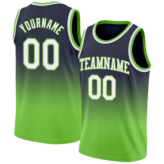 Custom Navy White-Neon Green Authentic Fade Fashion Basketball Jersey - Sky-Custom