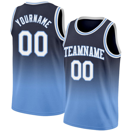 Custom Navy White-Light Blue Authentic Fade Fashion Basketball Jersey - Sky-Custom