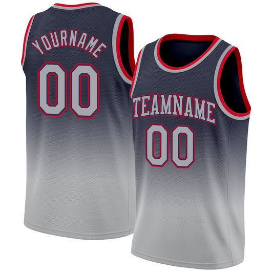 Custom Navy Gray-Red Authentic Fade Fashion Basketball Jersey - Sky-Custom