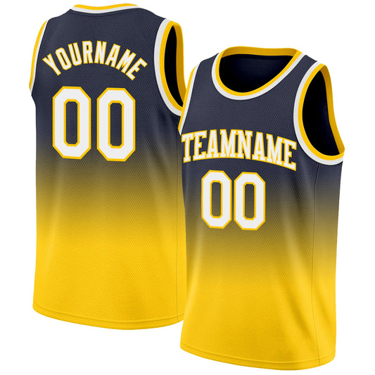 Custom Navy White-Gold Authentic Fade Fashion Basketball Jersey - Sky-Custom