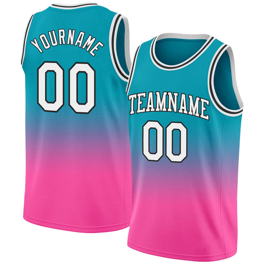 Custom Teal White-Pink Authentic Fade Fashion Basketball Jersey - Sky-Custom