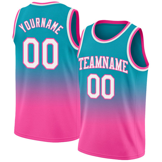 Custom Teal White-Pink Authentic Fade Fashion Basketball Jersey - Sky-Custom