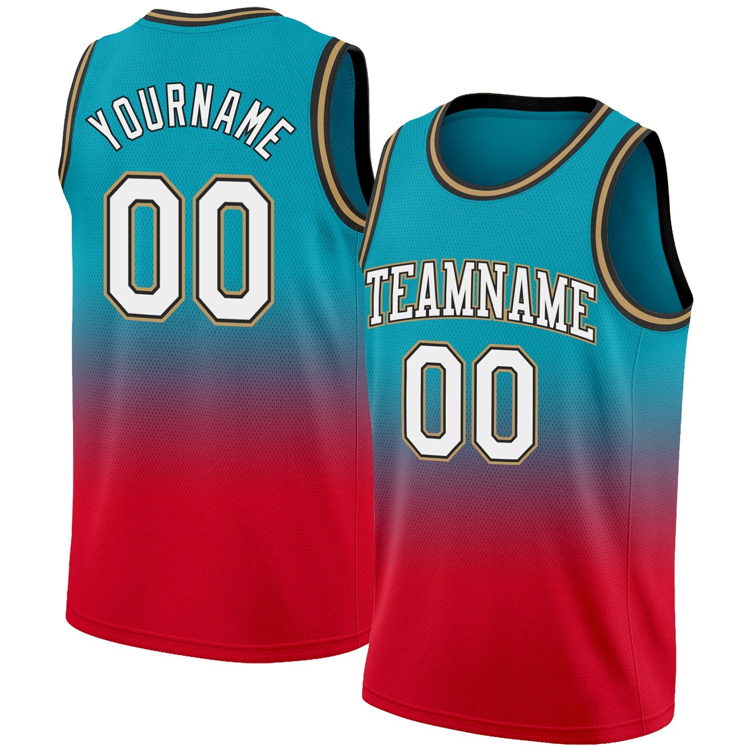 Custom Teal White-Red Authentic Fade Fashion Basketball Jersey - Sky-Custom