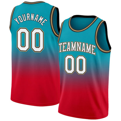 Custom Teal White-Red Authentic Fade Fashion Basketball Jersey - Sky-Custom