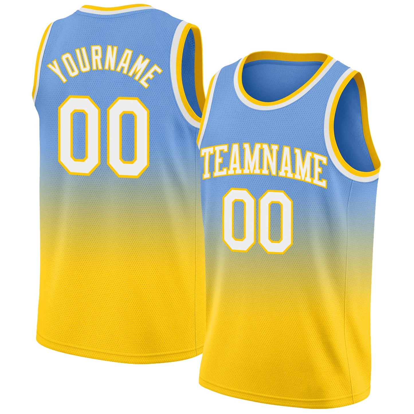 Custom Light Blue White-Gold Authentic Fade Fashion Basketball Jersey - Sky-Custom