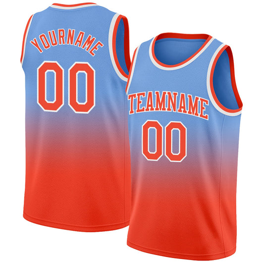 Custom Light Blue Orange-White Authentic Fade Fashion Basketball Jersey - Sky-Custom