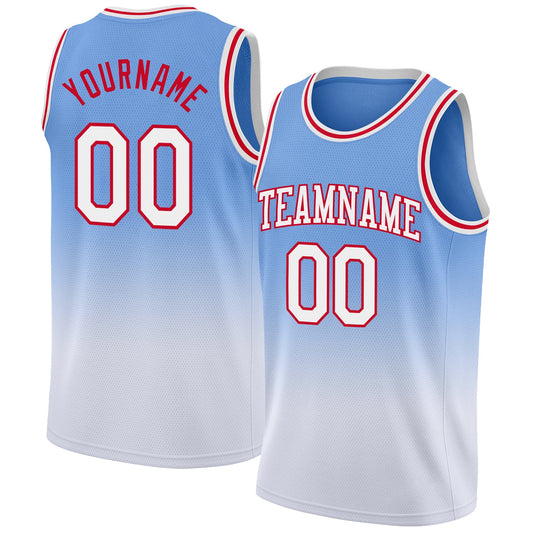 Custom Light Blue White-Red Authentic Fade Fashion Basketball Jersey - Sky-Custom