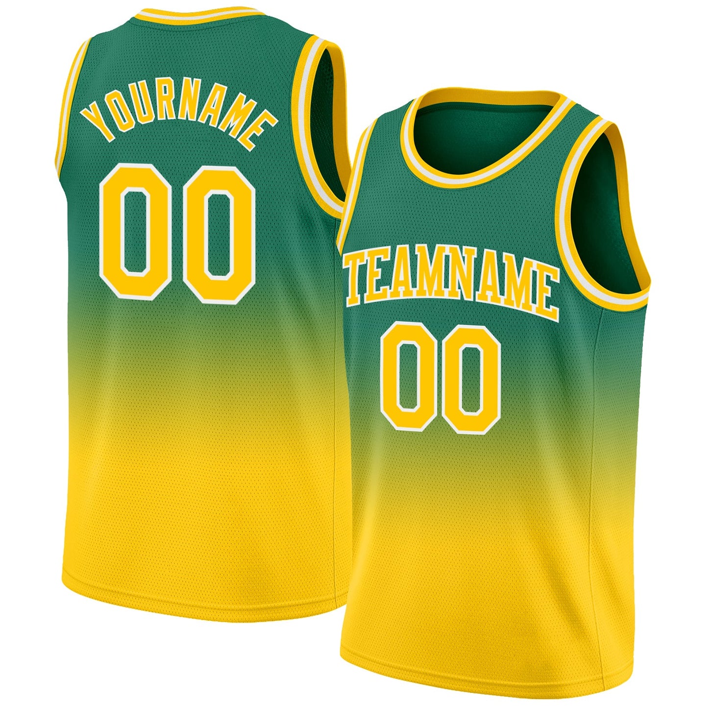 Custom Kelly Green Gold-White Authentic Fade Fashion Basketball Jersey - Sky-Custom