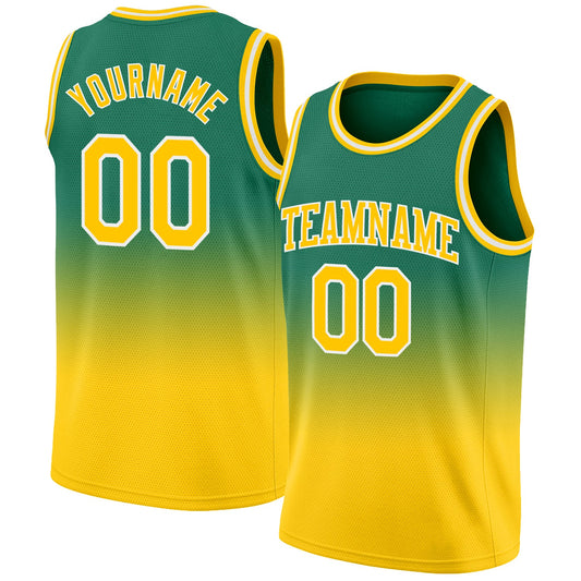 Custom Kelly Green Gold-White Authentic Fade Fashion Basketball Jersey - Sky-Custom