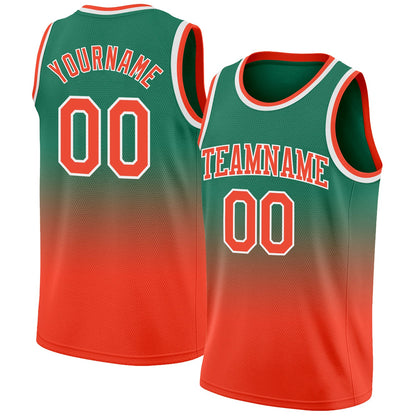 Custom Kelly Green Orange-White Authentic Fade Fashion Basketball Jersey - Sky-Custom