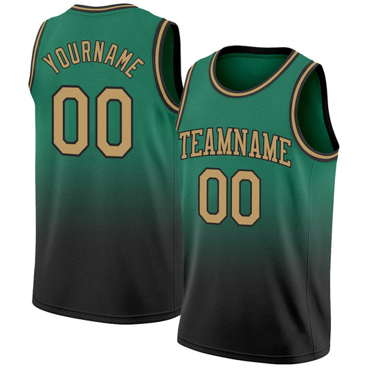 Custom Kelly Green Old Gold-Black Authentic Fade Fashion Basketball Jersey - Sky-Custom