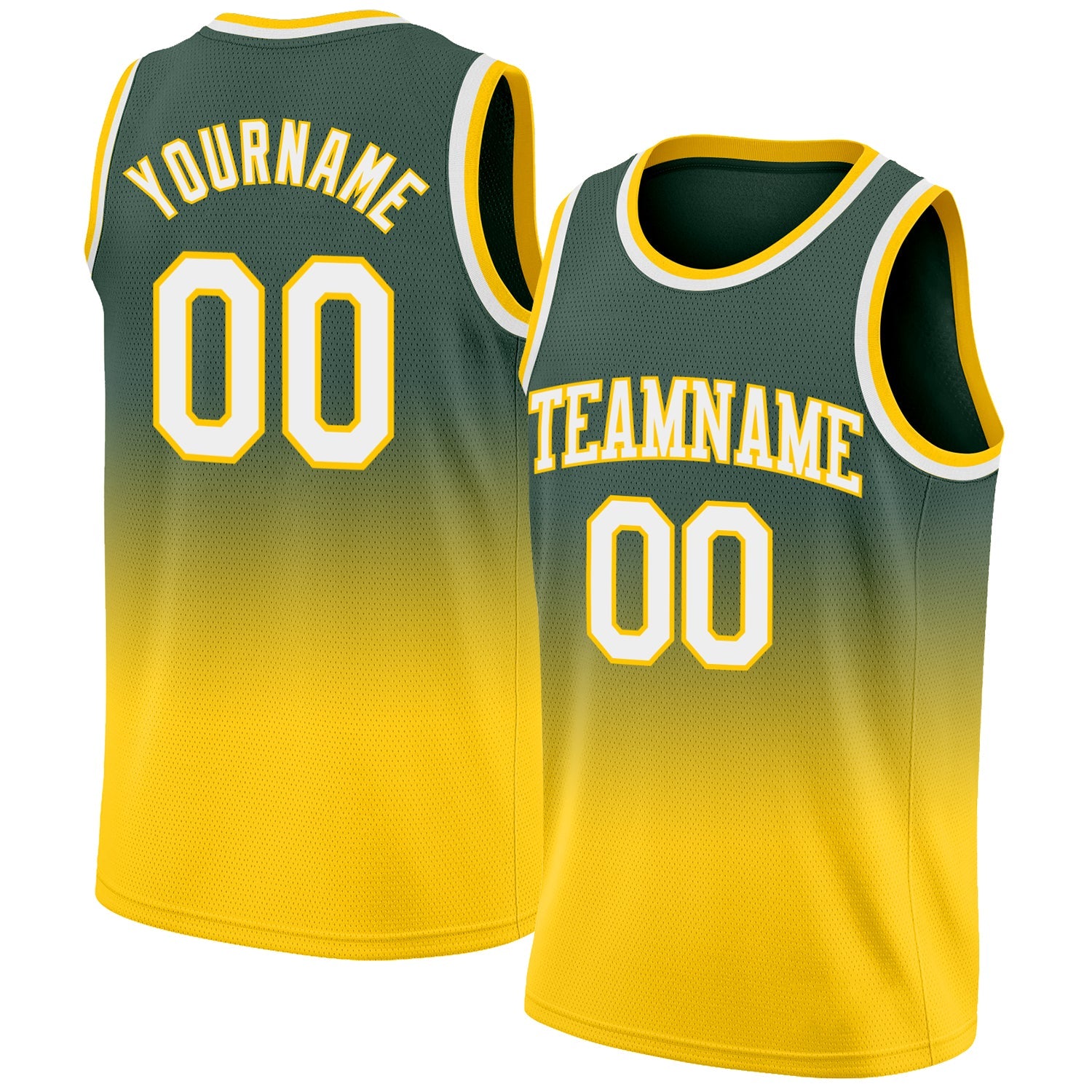 Custom Hunter Green White-Gold Authentic Fade Fashion Basketball Jersey - Sky-Custom