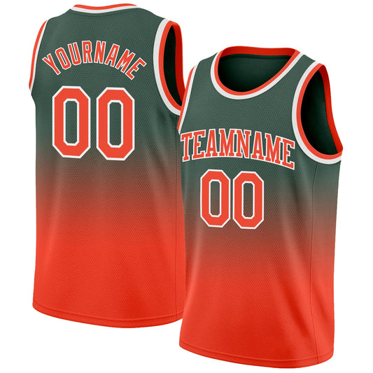 Custom Hunter Green Orange-White Authentic Fade Fashion Basketball Jersey - Sky-Custom