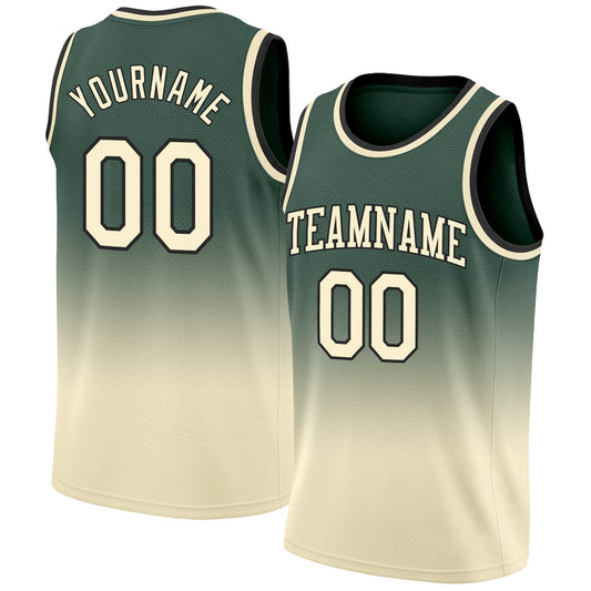 Custom Hunter Green Cream-Black Authentic Fade Fashion Basketball Jersey - Sky-Custom