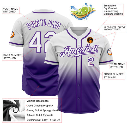 Custom White White-Purple Authentic Fade Fashion Baseball Jersey - Sky-Custom