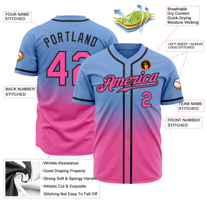 Custom Light Blue Pink-Black Authentic Fade Fashion Baseball Jersey - Sky-Custom