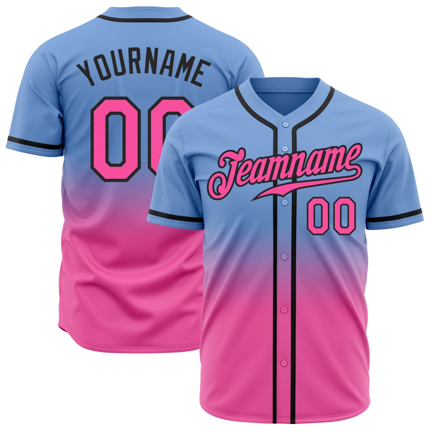 Custom Light Blue Pink-Black Authentic Fade Fashion Baseball Jersey - Sky-Custom
