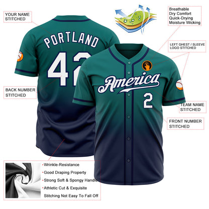 Custom Teal White-Navy Authentic Fade Fashion Baseball Jersey - Sky-Custom