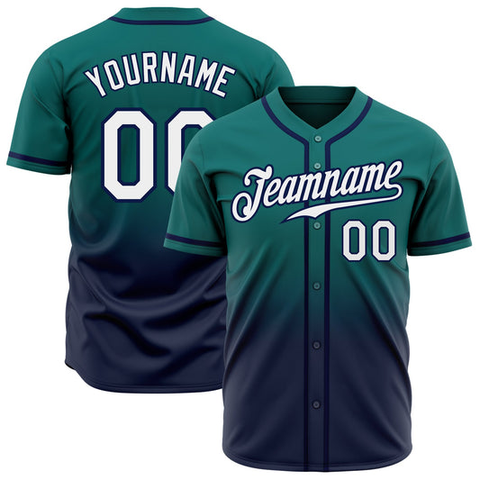 Custom Teal White-Navy Authentic Fade Fashion Baseball Jersey - Sky-Custom