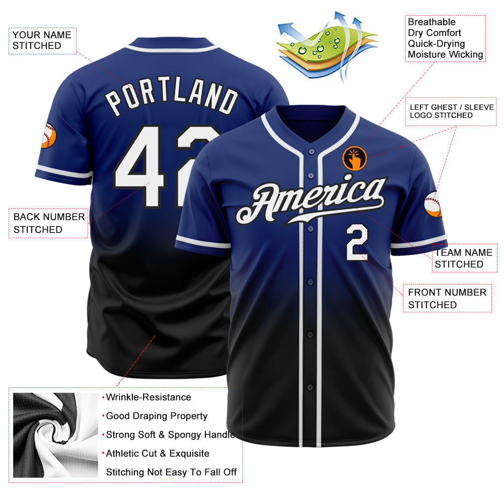Custom Royal White-Black Authentic Fade Fashion Baseball Jersey - Sky-Custom