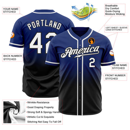 Custom Royal White-Black Authentic Fade Fashion Baseball Jersey - Sky-Custom