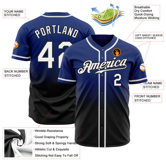 Custom Royal White-Black Authentic Fade Fashion Baseball Jersey - Sky-Custom