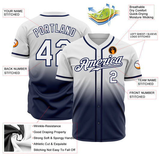 Custom White White-Navy Authentic Fade Fashion Baseball Jersey - Sky-Custom