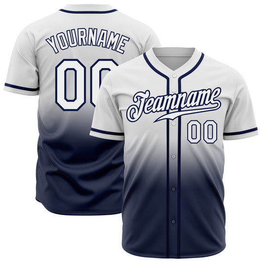Custom White White-Navy Authentic Fade Fashion Baseball Jersey - Sky-Custom