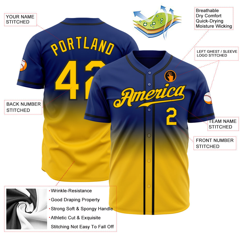 Custom Royal Yellow-Black Authentic Fade Fashion Baseball Jersey - Sky-Custom