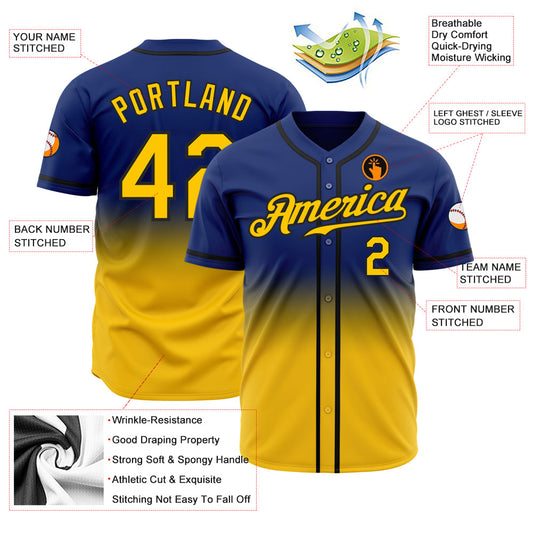 Custom Royal Yellow-Black Authentic Fade Fashion Baseball Jersey - Sky-Custom