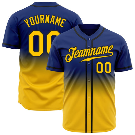Custom Royal Yellow-Black Authentic Fade Fashion Baseball Jersey - Sky-Custom