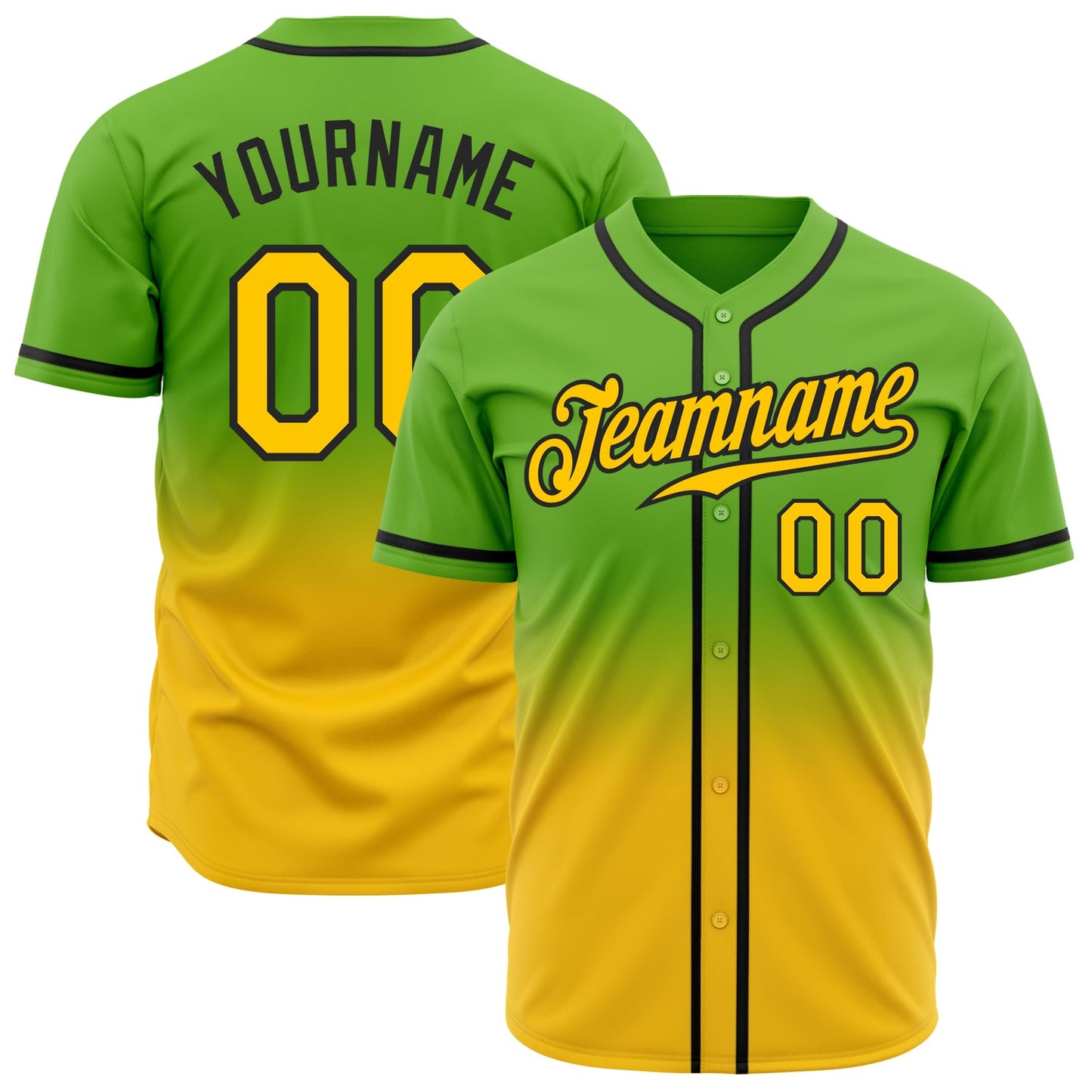 Custom Neon Green Yellow-Black Authentic Fade Fashion Baseball Jersey - Sky-Custom
