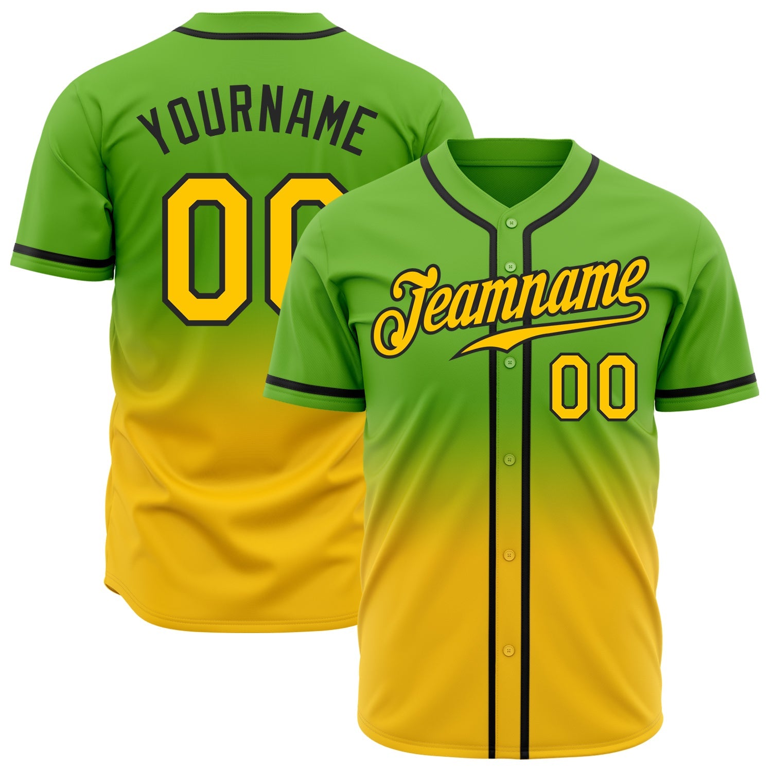 Custom Neon Green Yellow-Black Authentic Fade Fashion Baseball Jersey - Sky-Custom