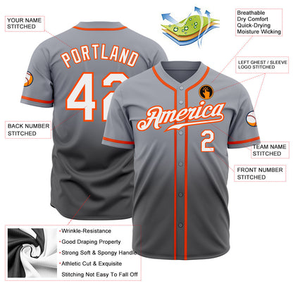 Custom Gray White Steel Gray-Orange Authentic Fade Fashion Baseball Jersey - Sky-Custom