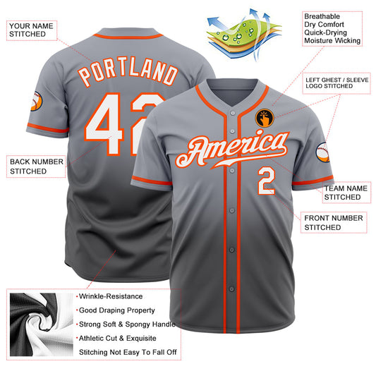 Custom Gray White Steel Gray-Orange Authentic Fade Fashion Baseball Jersey - Sky-Custom