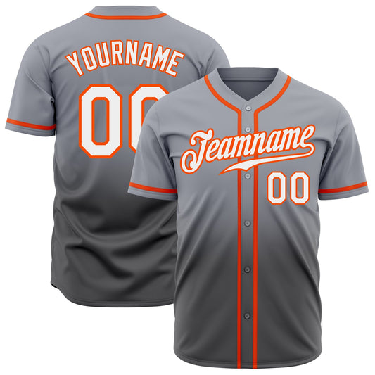 Custom Gray White Steel Gray-Orange Authentic Fade Fashion Baseball Jersey - Sky-Custom