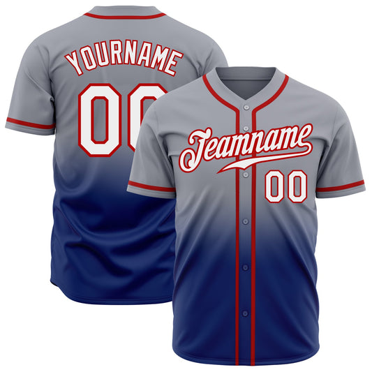 Custom Gray White Royal-Red Authentic Fade Fashion Baseball Jersey - Sky-Custom
