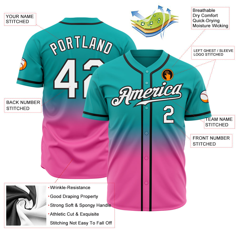 Custom Aqua White Pink-Black Authentic Fade Fashion Baseball Jersey - Sky-Custom
