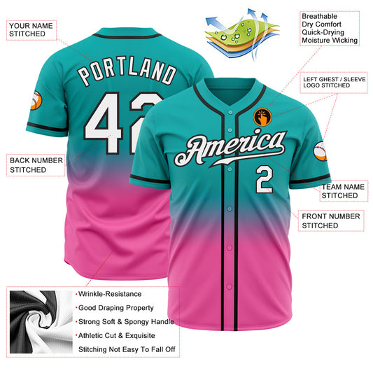 Custom Aqua White Pink-Black Authentic Fade Fashion Baseball Jersey - Sky-Custom