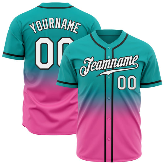 Custom Aqua White Pink-Black Authentic Fade Fashion Baseball Jersey - Sky-Custom
