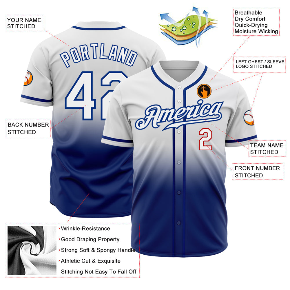 Custom White White Royal-Red Authentic Fade Fashion Baseball Jersey - Sky-Custom