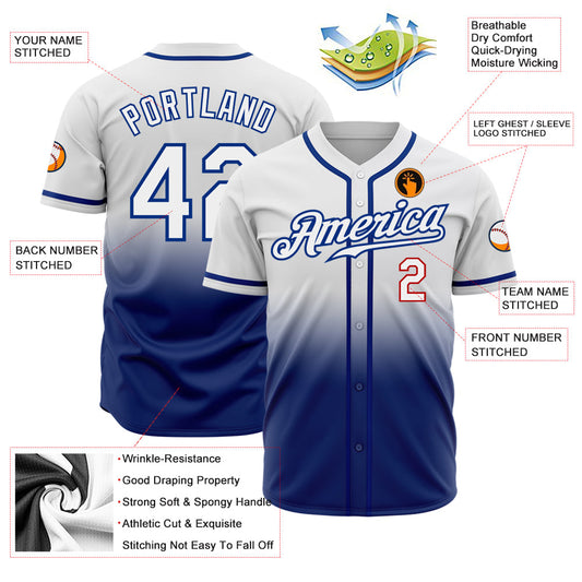 Custom White White Royal-Red Authentic Fade Fashion Baseball Jersey - Sky-Custom